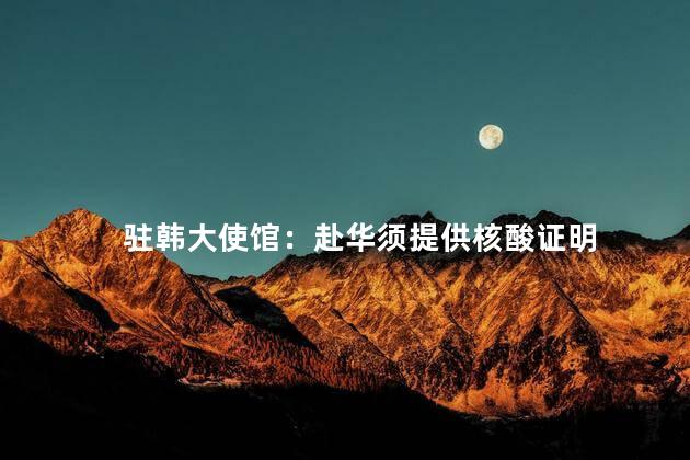 驻韩大使馆：赴华须提供核酸证明